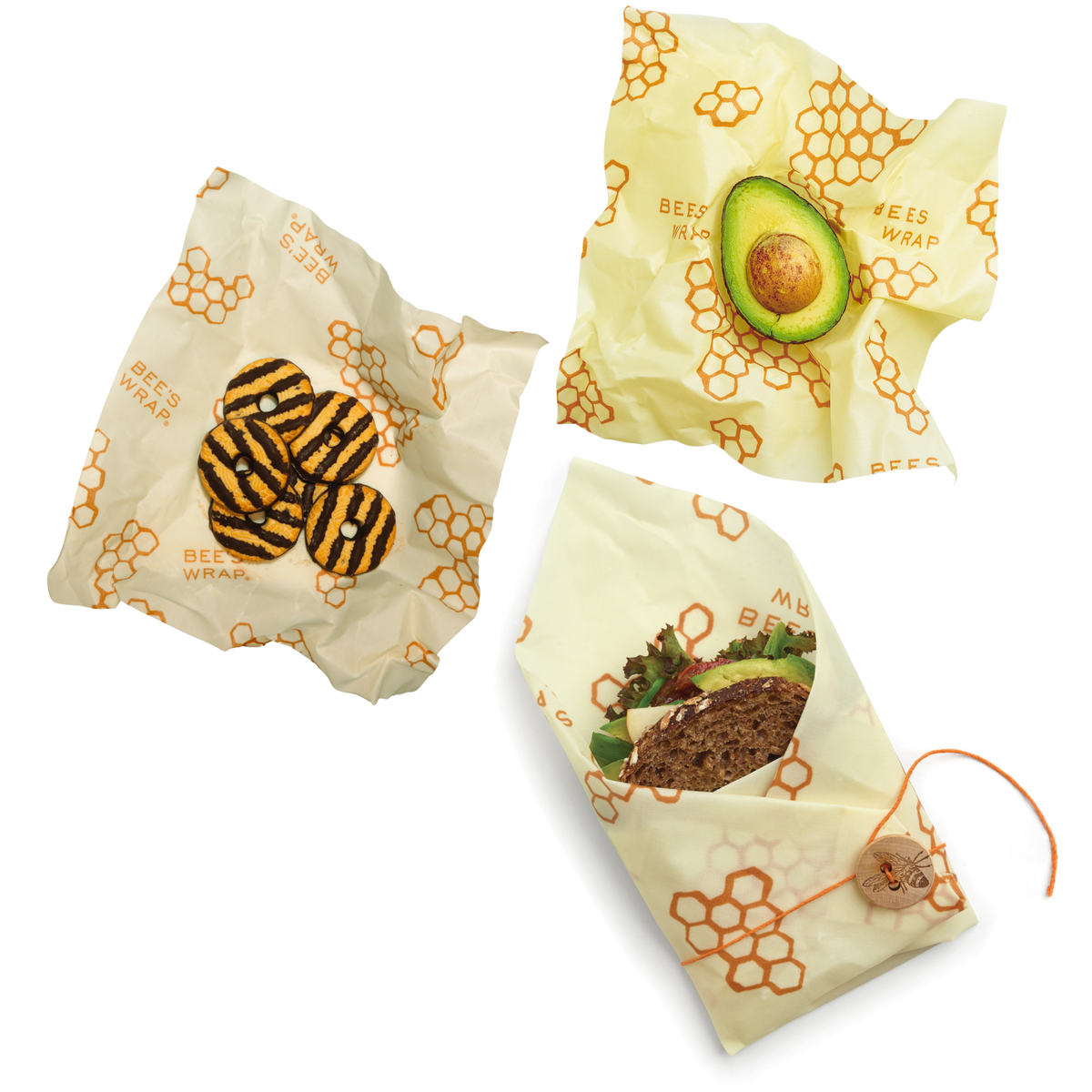 Bees Wrap Lunch 3 Pack - Honeycomb Print