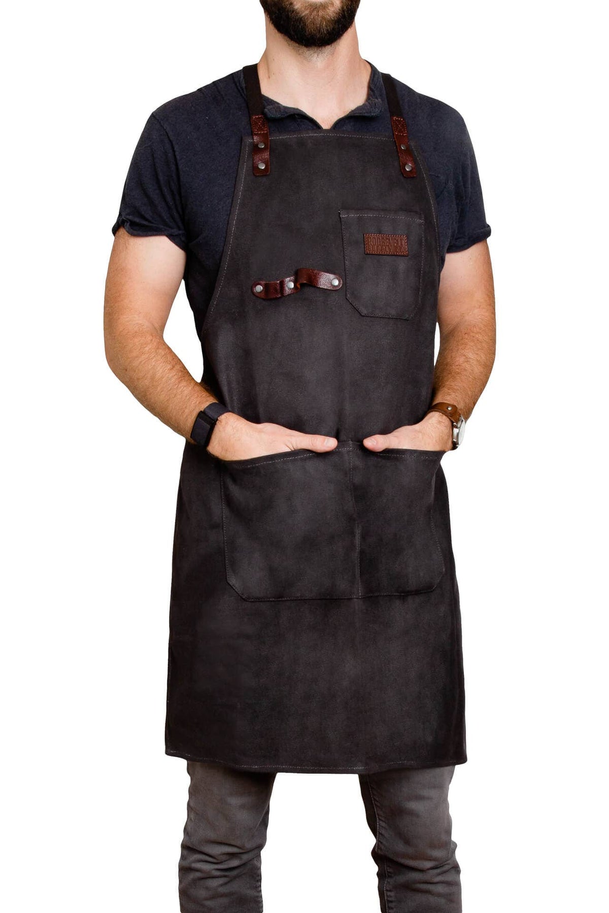Navy waxed canvas apron