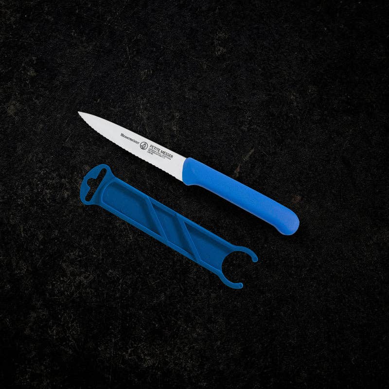 Serrated Spear Point Paring Knife With Sheath 4 Inch / Blue: Black