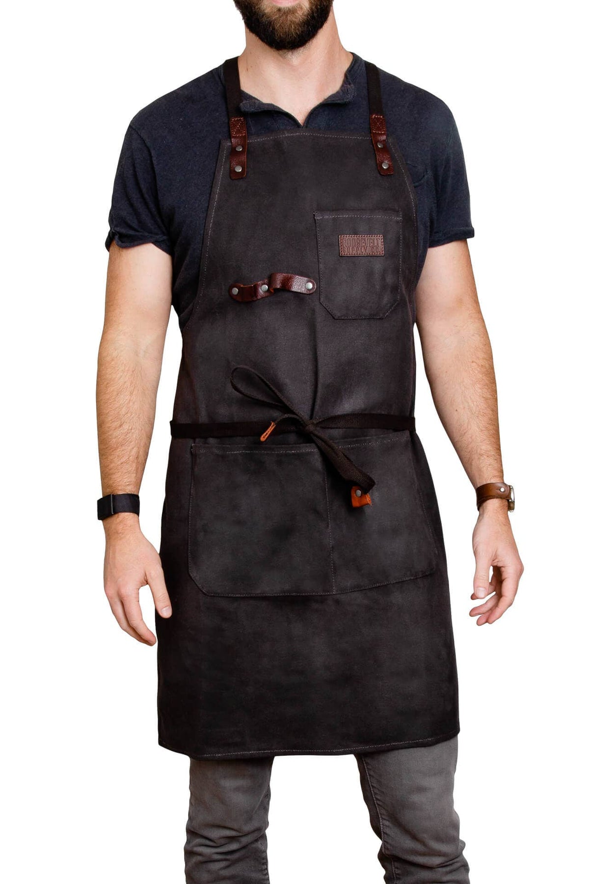 Navy waxed canvas apron