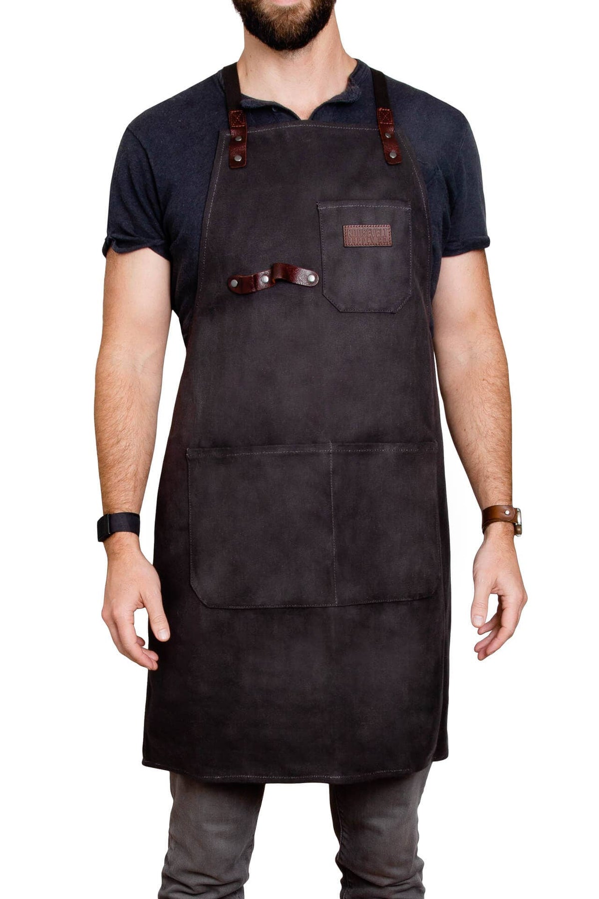 Navy waxed canvas apron
