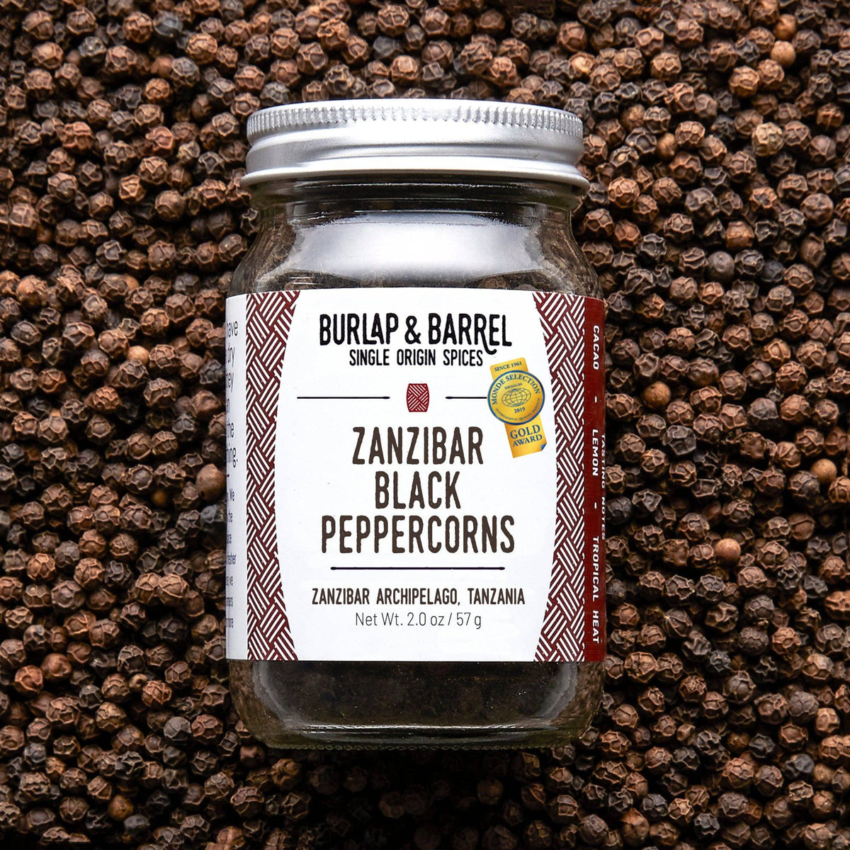 Zanzibar Black Peppercorns - Single Origin Spice & Seasoning: 2.0 oz glass jar