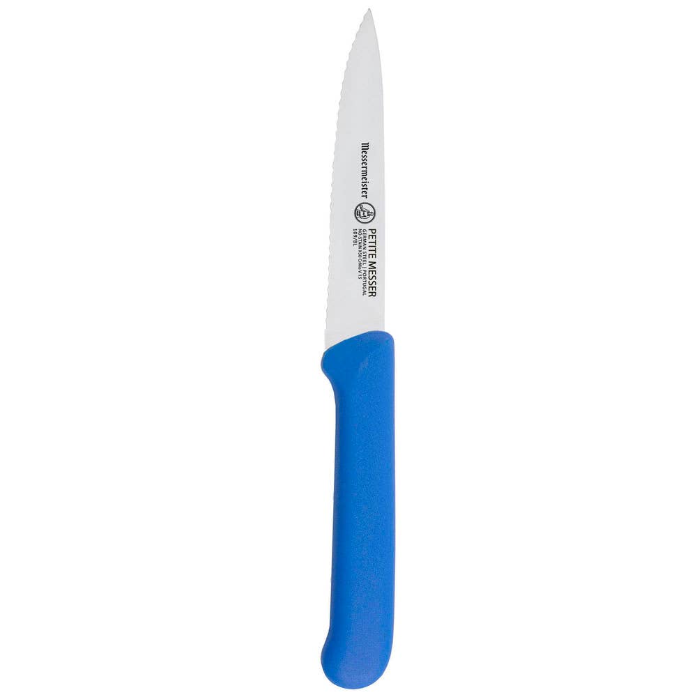 Serrated Spear Point Paring Knife With Sheath 4 Inch / Blue: Black