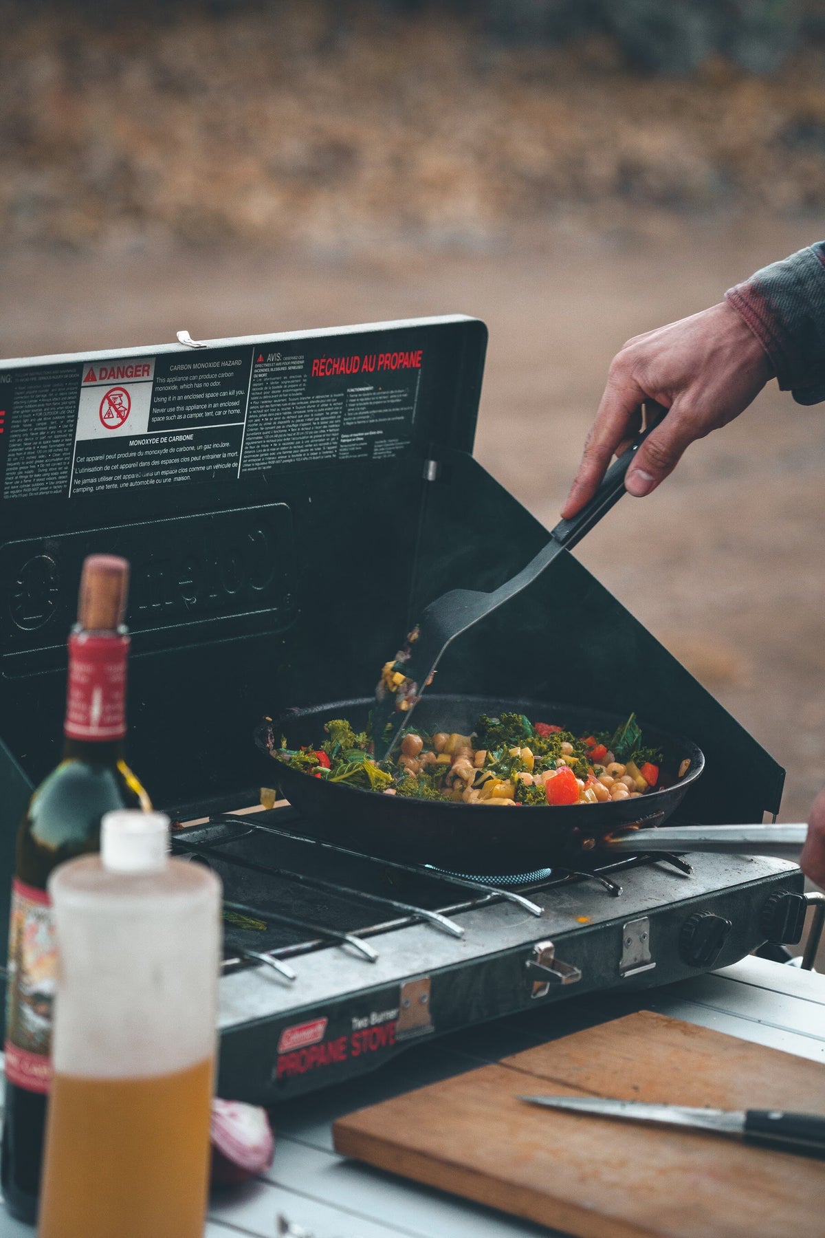 full size spatula being used on a camp stove
